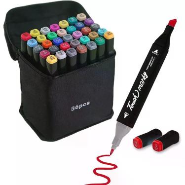 Imagem de Caneta Marcador Ponta Dupla para Colorir e Desenho Professional 36 Cores com Estojo e Tampas Codificadas