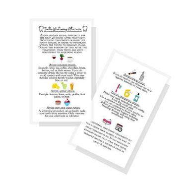 Imagem de Cartões de instruções profissionais para clareamento dental | Pacote com 50 | Cartão de visita de tamanho duplo 5 x 9 cm | Tamanho carteira branca com design de ícone colorido