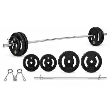 Imagem de Kit de Barra com Anilhas Fitness Musculação Academia 30Kg - Panela de 