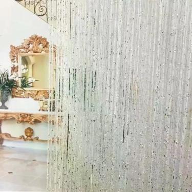 Imagem de Kit 2 Cortina De Corda Branca Brilho Reluzente Com Varão - Modinha Fas
