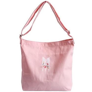 Imagem de Bolsa de ombro de lona BTS Merchandise Hobo, bolsa tiracolo casual para presentes do exército, rosa, 15.2" x 3.5" x 13.4"