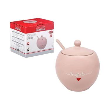 Imagem de Açucareiro Lamour Rosa de Porcelana com Colher 350ml Hauskraft