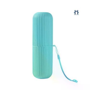 Imagem de Estojo Porta Escova e Pasta Dental OEM para Higiene Bucal em Plástico Azul Bebê com Alça 1 Unidade