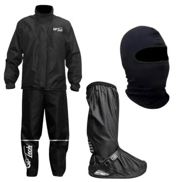 Imagem de Kit Capa De Chuva Preta Polaina Premium Gp Tech Balaclava, CAPA GG POL