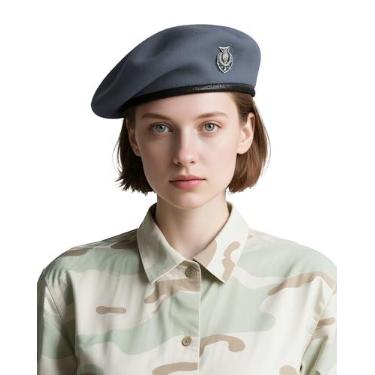 Imagem de Boinas para mulheres e homens - Boina militar estilo exército dos EUA 100% lã, visual vintage de oficial britânico., Cinza, G