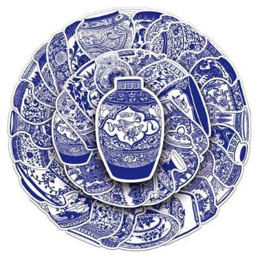 Imagem de Adesivos de vinil de porcelana azul e branco à prova d'água 50 unidade