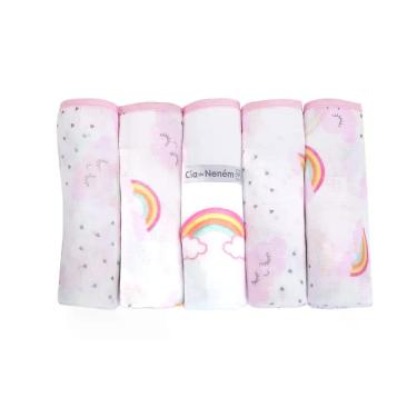 Imagem de Fralda de Pano com Bainha e Bordado Luxo 5 unid Enxoval Rosa 70cm x 68