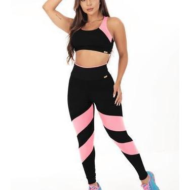 Imagem de Conjunto Top Calça Fitness Feminina Tarelles - T0528 - T0529, Preto, R