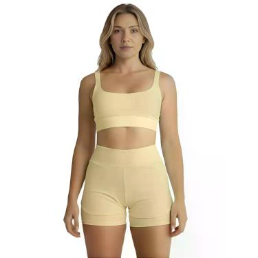 Imagem de Conjunto de Short Duplo Fitness Academia Treino Feminino Cor:AmareloTa