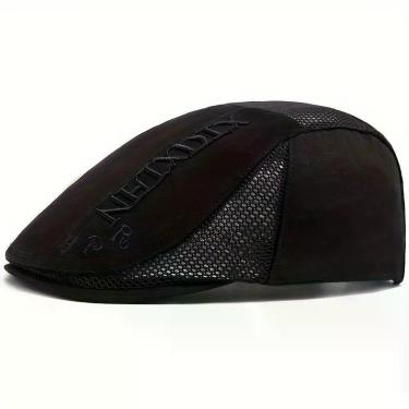 Imagem de Boina Vintage Masculino Com Letras Bordado Ajustável Em Poliéster Respirável Preto