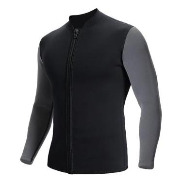 Imagem de REALON Jaqueta feminina e masculina, 2 mm, 3 mm, neoprene, roupa molhada, manga comprida, zíper frontal para adultos, jovens, snorkeling, mergulho, surfe, esportes aquáticos