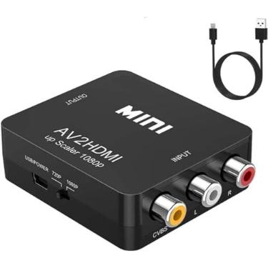 Imagem de GANA RCA para HDMI, 1080p Mini RCA composto CVBS AV para HDMI adaptador conversor de áudio de vídeo compatível com PAL/NTSC com cabo de carregamento USB para PC, laptop, Xbox, PS4,