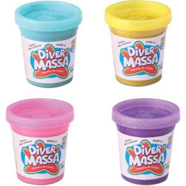 Imagem de Diver Massas - Kit 4 Potinhos com Glitter Massinha de modelar Diver To
