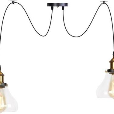 Imagem de Luminária pendente ajustável múltipla DIY teto aranha lâmpada, latão V-intage industrial vidro transparente sombra lustre pendurado iluminação, decoração moderna