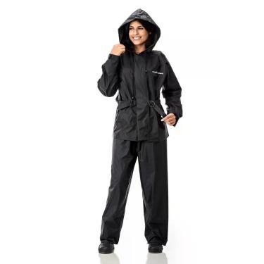 Imagem de Conjunto Capa de Chuva Nylon Feminino com Capuz Pantaneiro, P, Preto