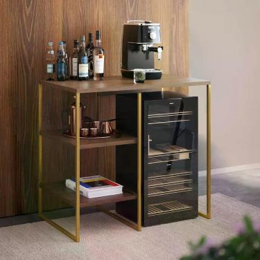 Imagem de Aparador Adega Industrial Bar Barzinho Bourbon Aço Dourado E Carvalho 80 Cm