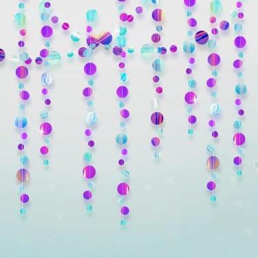 Imagem de Cheerland Decorações de festa de sereia, penduradas, femininas, roxo, azul-petróleo, guirlandas holográficas, decorações de aniversário, tema oceano, cenário sob o mar, banne