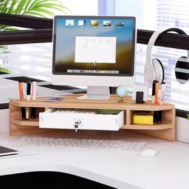Imagem de Corer Moitor Stad 2 Tier Triagle Moitor Stad Riser Com Gaveta, Organizador De Mesa Rack De Riser De Computador, Elevador De Moitor Ergonômico, Prateleira De Armazenamento De Escrit, Light Yellow