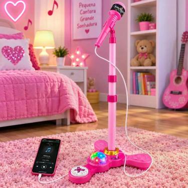 Imagem de Microfone Infantil Rosa com Pedestal Karaokê MP3 Brinquedo Musical Int