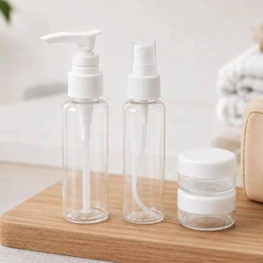 Imagem de Kit Frascos Para Viagem Mala Pote Porta Creme Spray 4 Peças Branco - A