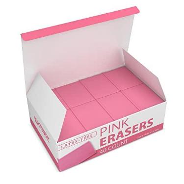 Imagem de Borrachas rosa – Borrachas quadradas, borrachas para crianças, borracha de borracha, 40 unidades, borrachas a granel para material escolar, arte e uso no escritório