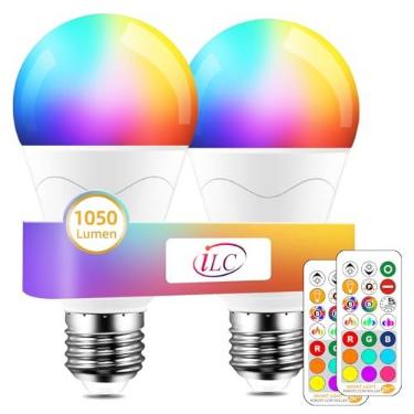 Imagem de Lâmpada de LED equivalente 85W lâmpadas que mudam de cor com controle remoto RGB 6 modos, sincronização, regulável E26 base de parafuso (pacote com 2)