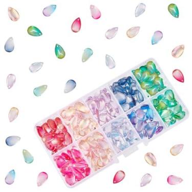 Imagem de PH PandaHall 10 miçangas coloridas de gota, 200 peças de contas de vidro de cristal de gota de água transparente contas soltas pingentes coloridos para artesanato faça você mesmo fabricação de brincos