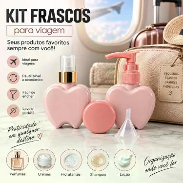 Imagem de Kit Frascos para Viagem 4 Peças Porta Shampoo Creme Perfume Hidratante