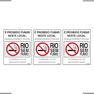 Imagem de Combo 3 Placas De Sinalização É Proibido Fumar Neste Local Rio Sem Fumo 20X25 Ekomunike - P-5/4 F9e