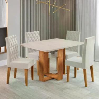 Imagem de Mesa de Jantar 4 Lugares Afrodite Mel/Blonde/Veludo Pastel - Viero Móv