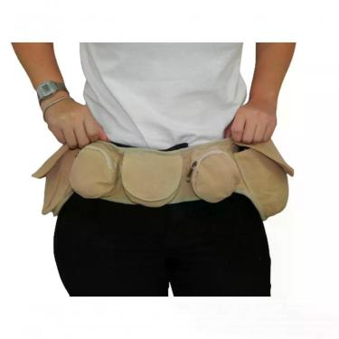 Imagem de Pochete Zup Bags Feminina de Cintura Lona de Algodão Cinco Bolsos Bege Feminino