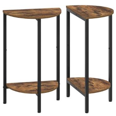Imagem de YATINEY Mesa lateral com duas camadas abertas, conjunto de 2 mesas, meia mesa de sofá estreita, mesa de entrada para sala de estar, quarto, marrom rústico ET07L2BR