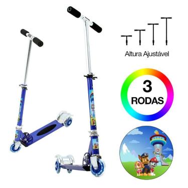 Imagem de Patinete Patrulha Canina Infantil Meninos de Três Rodas Azul - DM Radi