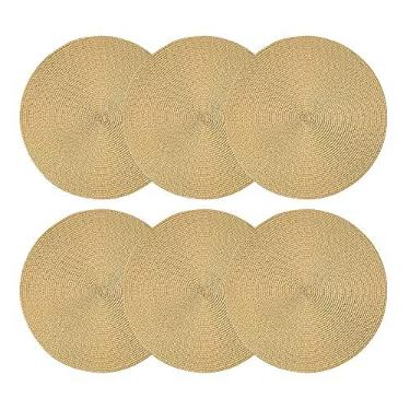 Imagem de Jogo Americano 6 Peças Dourado Redondo 38cm Mesa Posta Decoracao Cozinha Trama Poliester