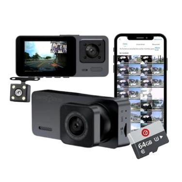 Imagem de Black Box GP3 - Câmera Veicular, Wifi, Tripla (Fronta + Interna + Traseira), Full HD (Cartão 64gb)