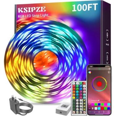 Imagem de Ksipze Fita de LED de 30 metros (2 rolos de 15 m) RGB com sincronização de música que muda de cor, luzes LED com controle remoto inteligente de aplicativo, luzes LED para iluminação