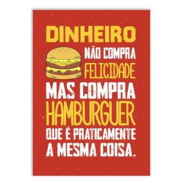 Imagem de Placa Decorativa Engraçado Hambúrguer É Felicidade Decoração Bar Hamburgueria