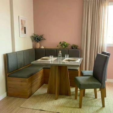 Imagem de Conjunto Canto Alemão com Baú, Mesa Quadrada e 2 Cadeiras Estofadas 90