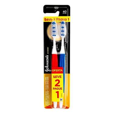 Imagem de Escova de Dente Johnson's Access 40, Cerdas Médias, Cores Sortidas | Pontas Arredondadas, Cabo Ergonômico, Cabeça Angular, Uso Adulto