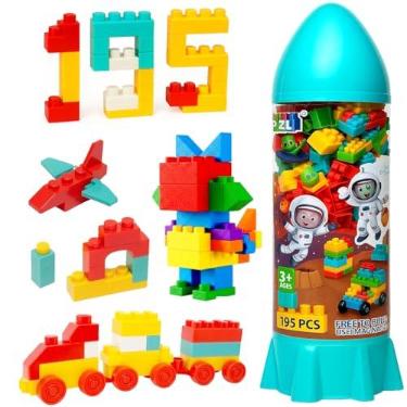 Imagem de Brinquedo Didático Educativo Blocos e Peças Montar Encaixar Leg Foguete 195 Peças