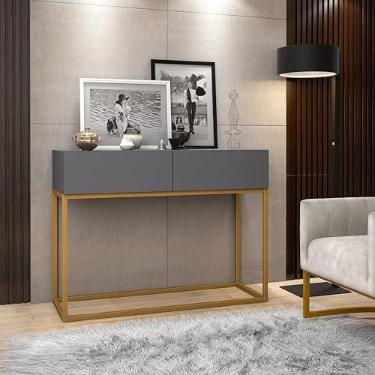 Imagem de Aparador Eros 90cm Comprimento Pés Em Metal Dourado Móvel Cinza