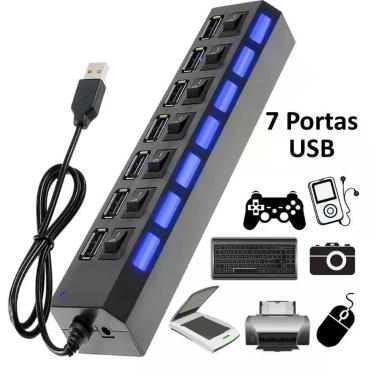 Imagem de Hub 7 Portas Usb 2.0 Led Indicador Entrada para Fonte - Preto