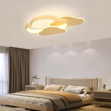 Imagem de Luminária de teto retrô em formato de nuvem, luminária de teto LED de madeira, luminária de quarto com intensidade regulável, design criativo, luminária para restaurante, quarto infantil, es