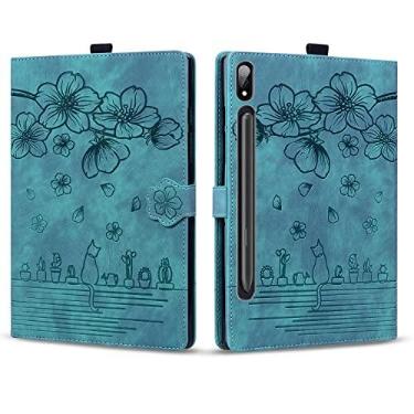 Imagem de Capa para tablet Compatível com Samsung Galaxy Tab S9 11 Polegada 2023 X710/X716B/X718U Couro PU à prova de choque Em relevo Dobrável Suporte Capa protetora Flip Case Slot para cartão Tablet PC Case E