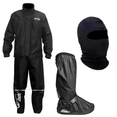 Imagem de Kit Capa De Chuva Preta Polaina Premium Gp Tech Balaclava, CAPA GG POL