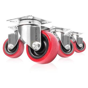 Imagem de POWERTEC Conjunto de 4 rodas giratórias de 5 cm com cargas de 181 kg, rodízios de placa resistentes (2 com freios e 2 sem), rodas de rodízios de poliuretano para móveis, carrinhos, carrinhos e
