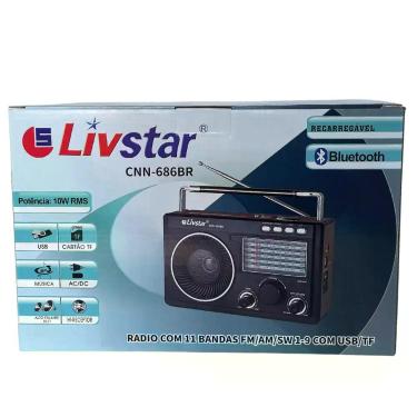 Imagem de Rádio Retro Livstar 11 Bandas AM FM SW Portátil Analógico USB SD Recar