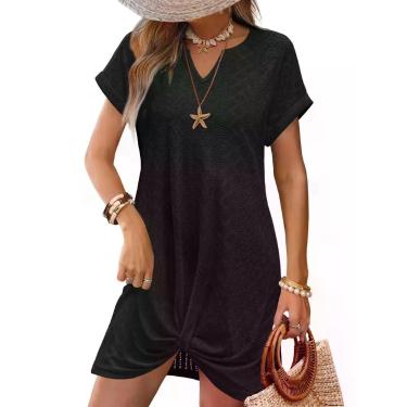 Imagem de Saída de Praia RUMIA Vestido de Verão com Raso Torcido  Preto