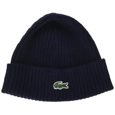Imagem de Lacoste Gorro masculino de lã escovada, Azul marinho, Tamanho nica