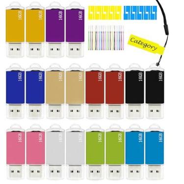 Imagem de Pen Drive USB Nicepicten 16 GB Armazenamento USB 2.0 Unidades de Polegar Pacote com 20 Unidades USB Jump Drive 16 GB Pendrive Chave USB com Indicadores LED, 20 Peças de Cordões e Etiquetas Coloridas